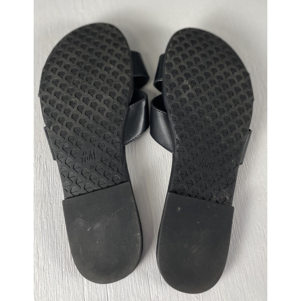 H&M Women's Slide Sandals Size‎ 39 US 8 Black Gold Buckle - Picture 6 of 9